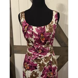 Jones New York Dress Floral Purple White Pink Brown Pencil Size 10